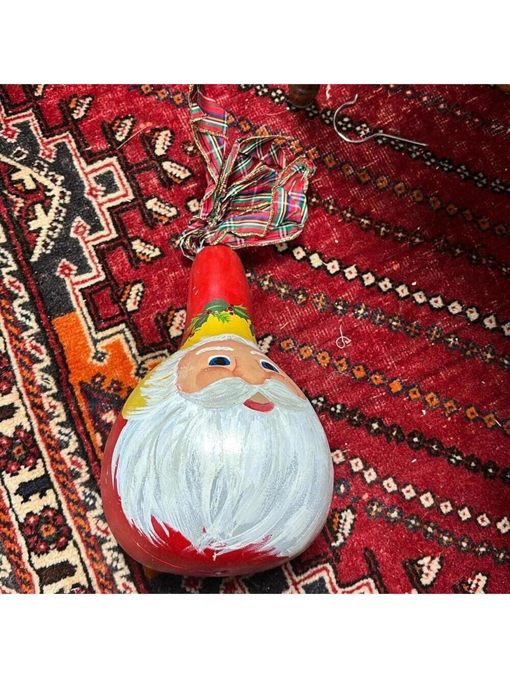 Red Santa Gourd With Plaid Ribbon on top